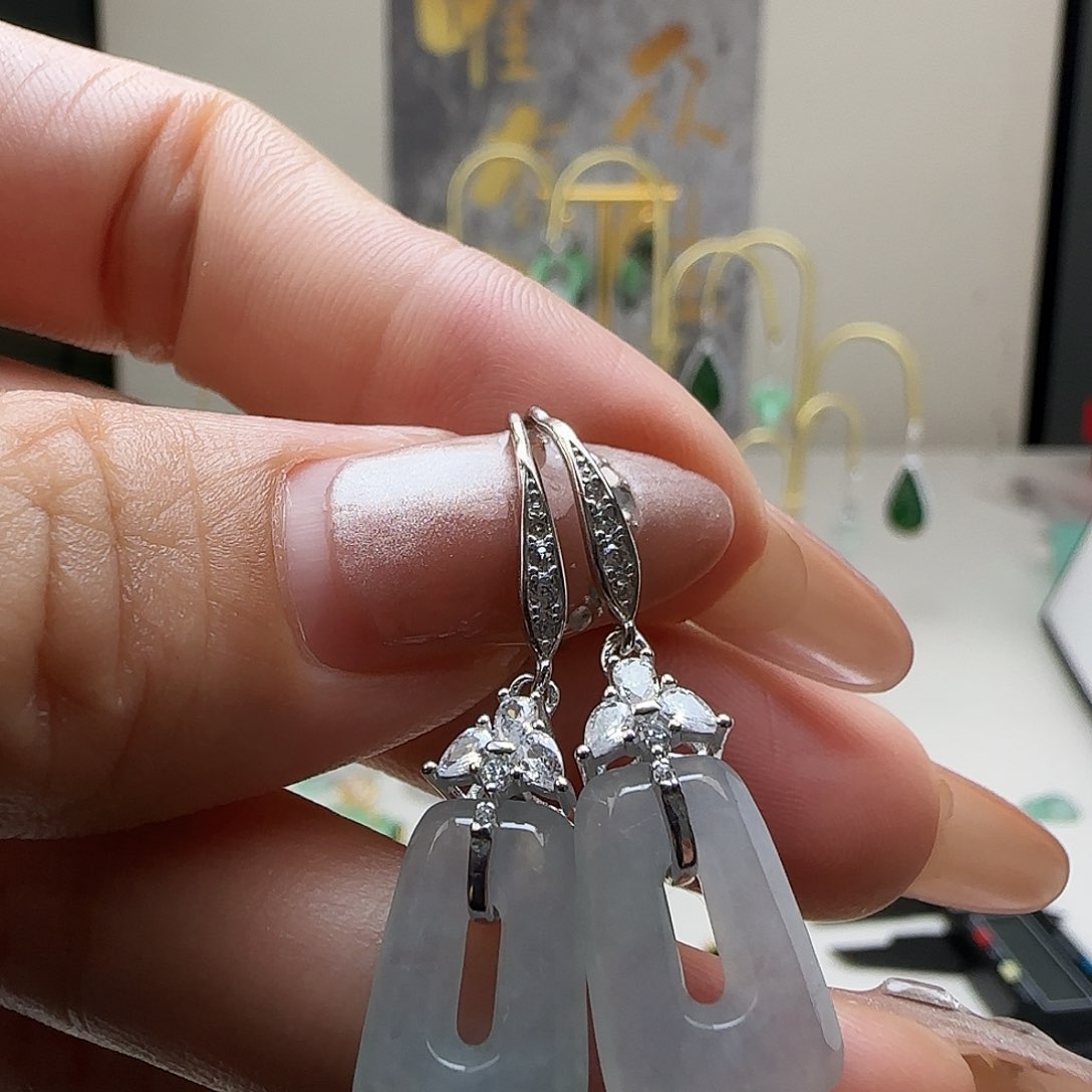 翡翠银S925镶嵌耳饰五****耳钩款