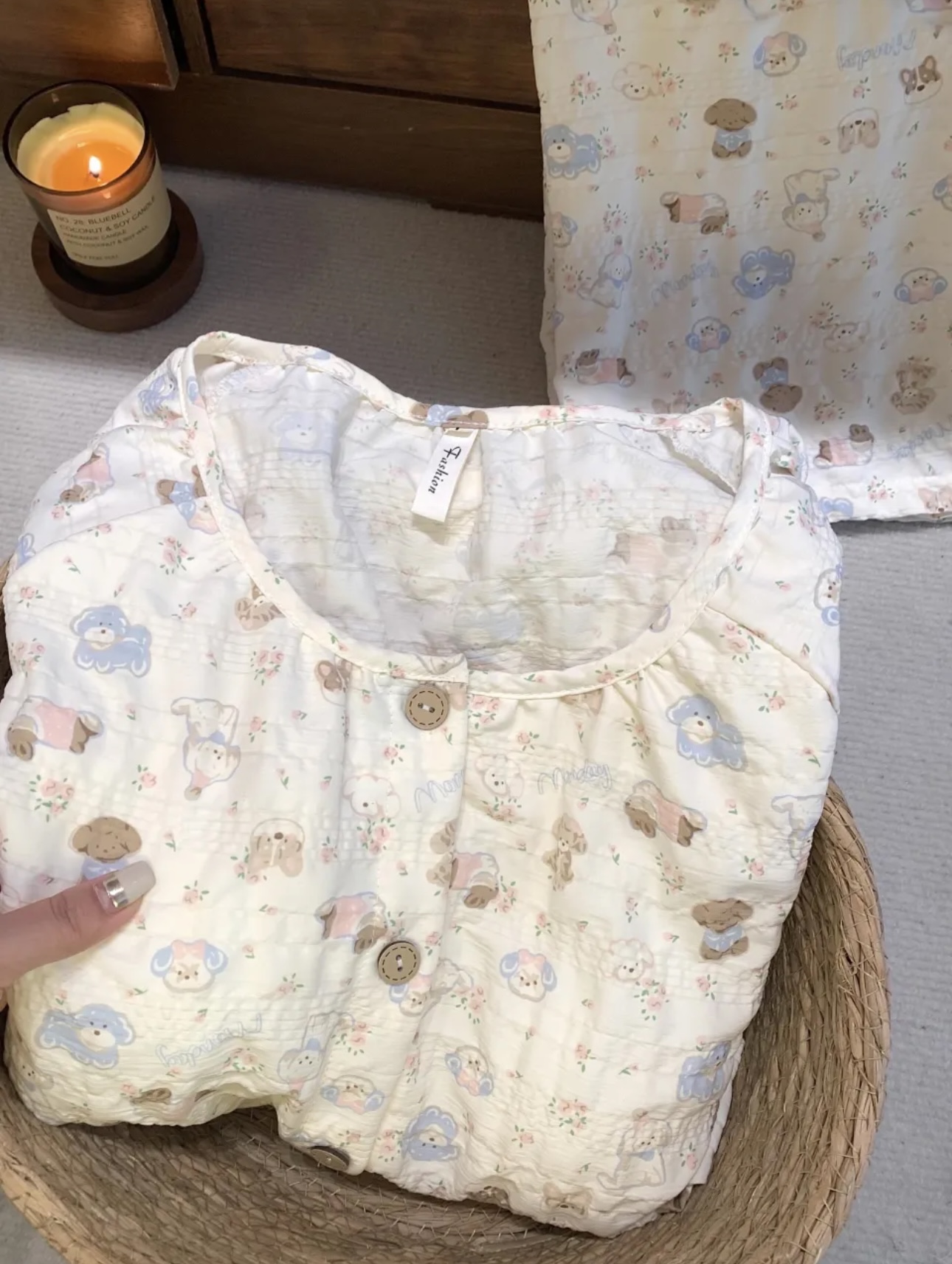 【卡通带胸垫】ins韩版大码睡衣女带胸垫一体春夏季短袖短裤家居服