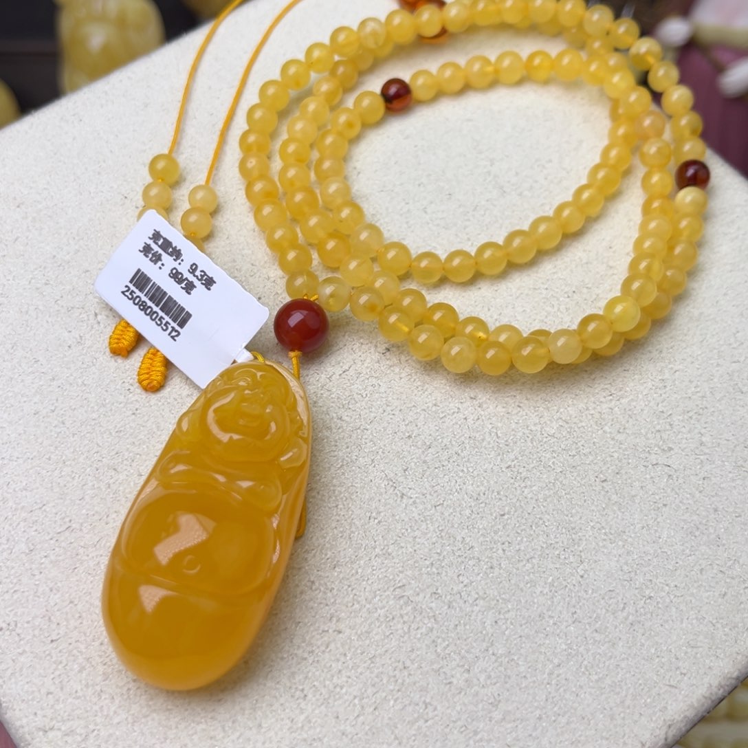 蜜蜡吊坠(赠链)未镶嵌佛公5圆珠108套链毛衣链