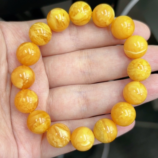 蜜糖色妖孽白花满蜡12➕蜜蜡圆珠手串（511号）