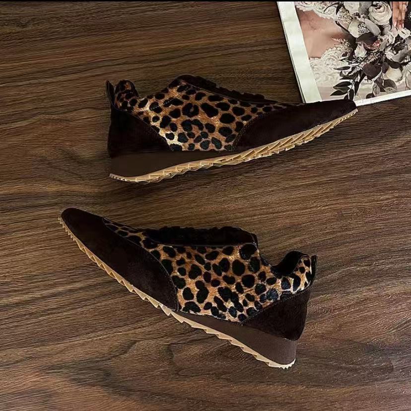 C6656  咖啡色 高端阿甘鞋2025新款小众舒适低跟豹纹女休闲鞋