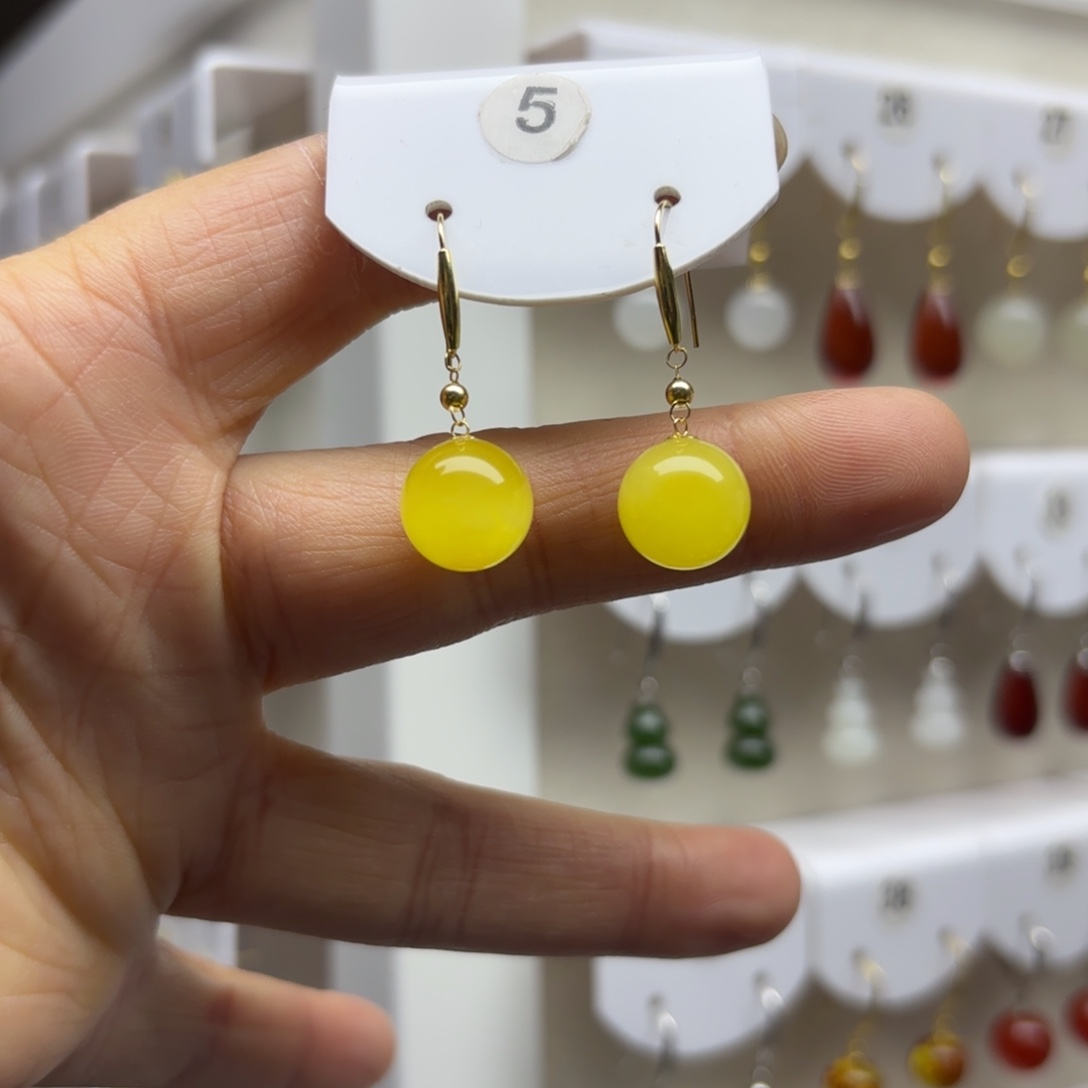 蜜蜡18K金镶嵌耳饰