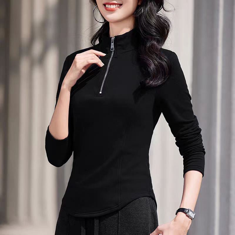 37款女立领打底半拉链加绒长袖T恤百搭时尚运动立领长袖拉链X