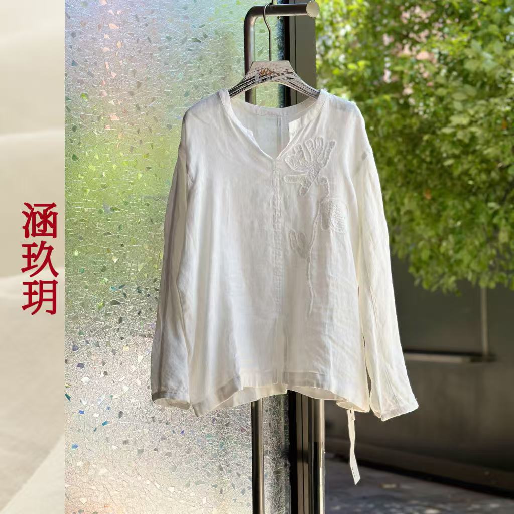涵玖玥▪100%黄金纱雨露麻【月下霓裳】夏季花束刺绣上衣鲤-902