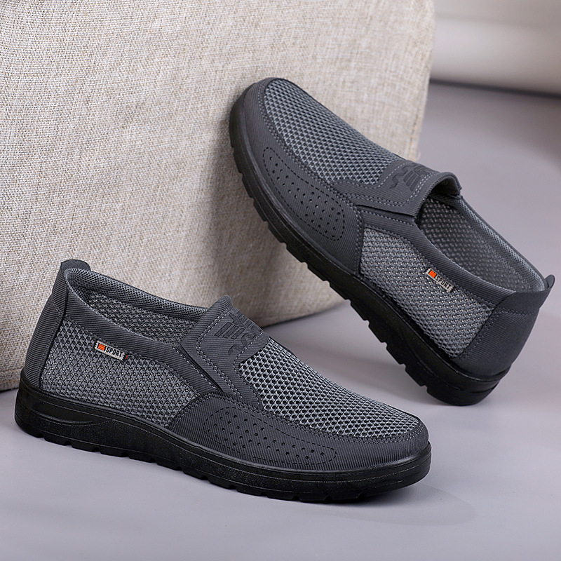 透气夏季圆头套脚休闲风网面鞋舒适男士爸爸鞋大码46/47/48