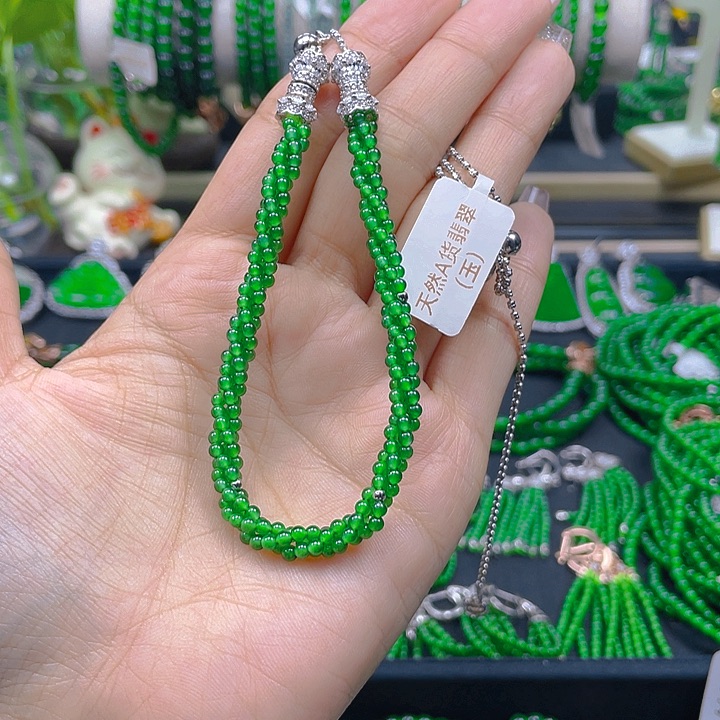 翡翠颈饰银S925镶嵌设计款麻花项链