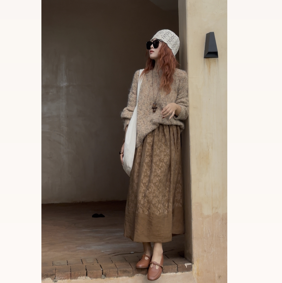 三十梦 ｜复古碎花｜  法式双层慵懒度假百搭半身裙853007