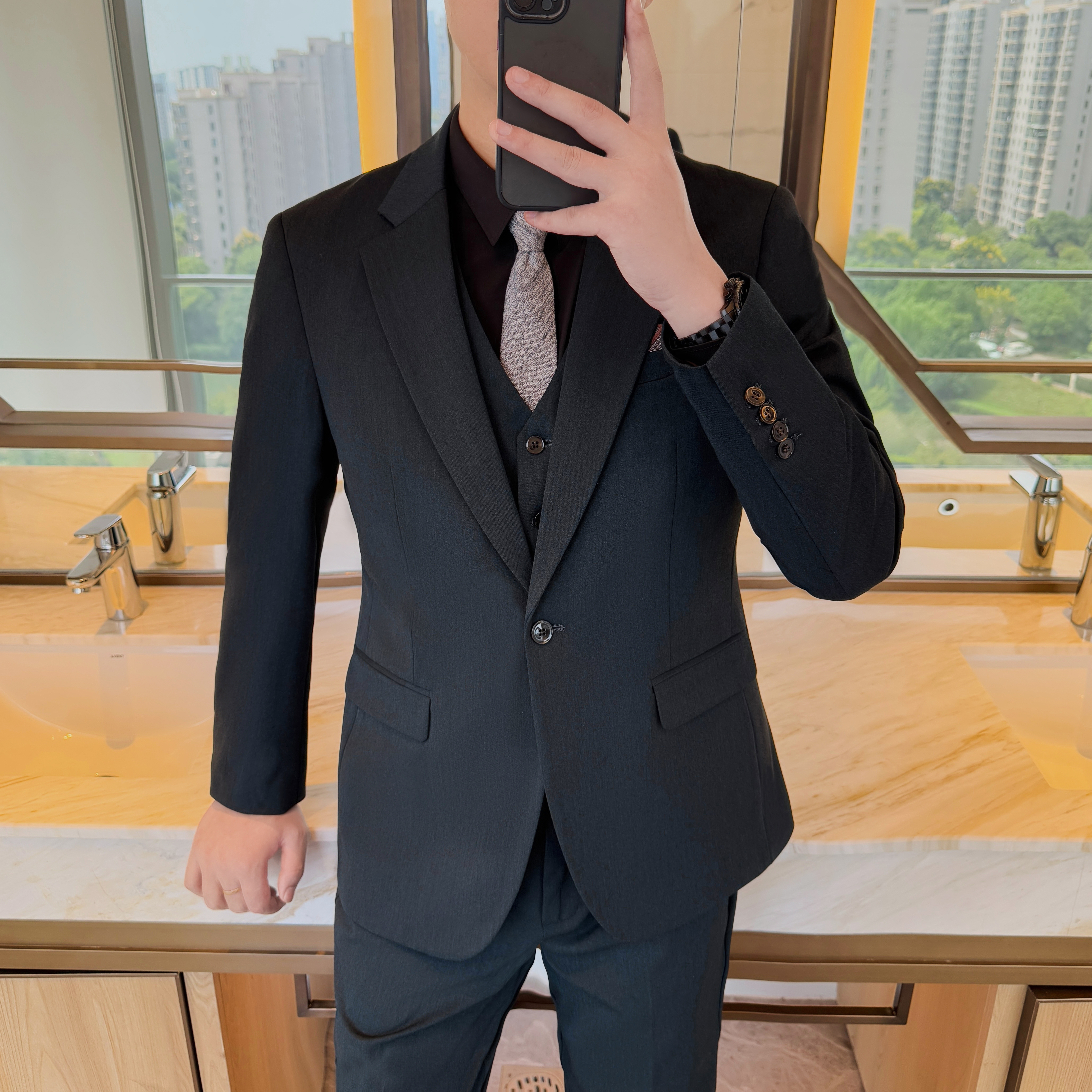 春秋绵羊毛西服套装男士韩版百搭修身小西装休闲商务高级感外套潮