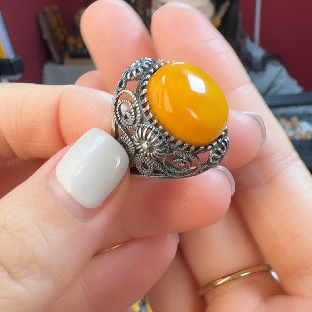 蜜蜡银S925镶嵌手链戒指