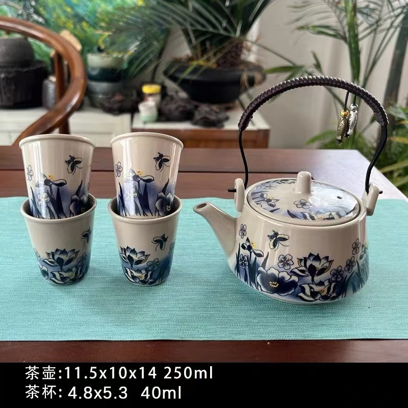 蝶恋花四杯+黑色茶盘611 ZHZ001