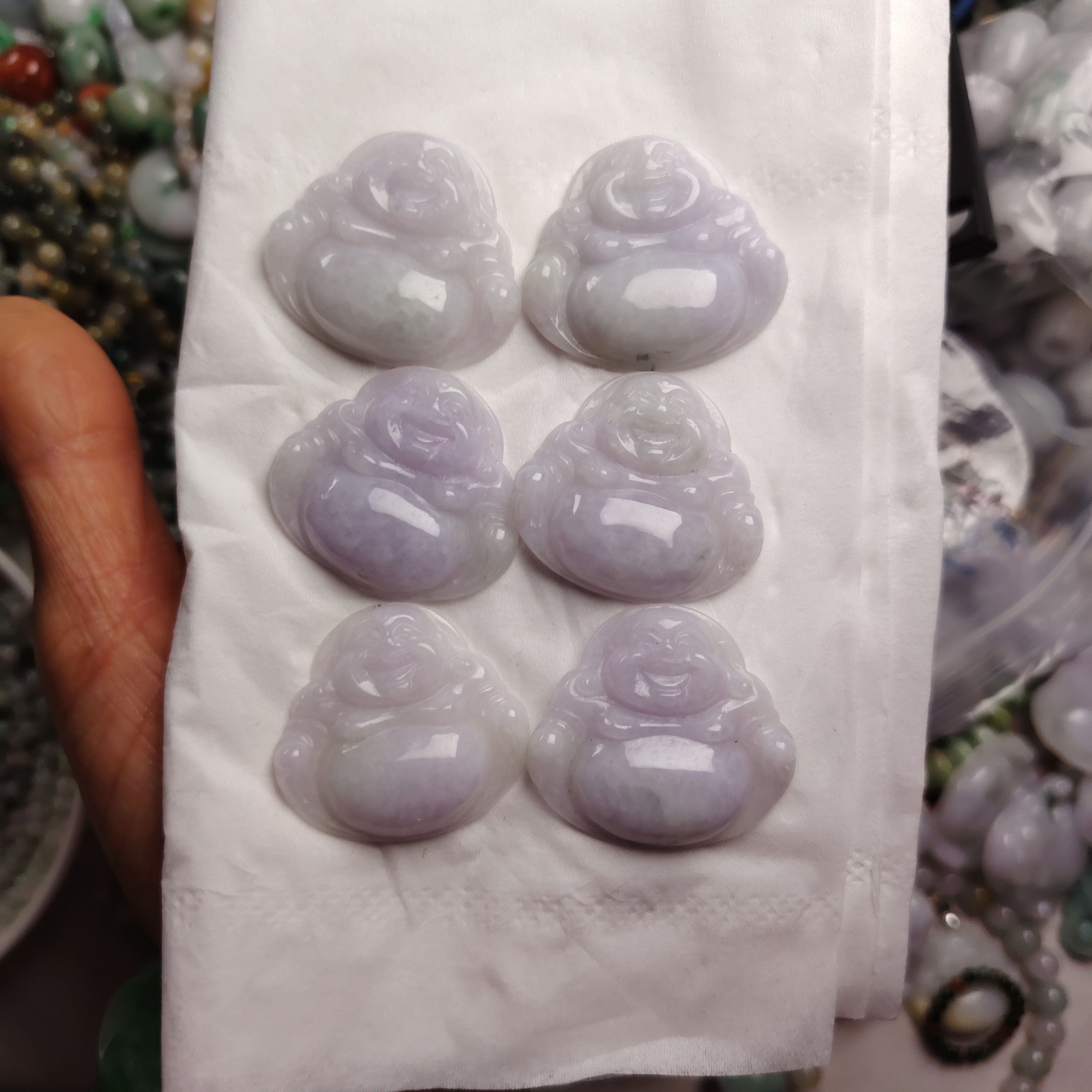 天然A货翡翠缅料淡淡紫底飘花佛公无裂一个多色随机发