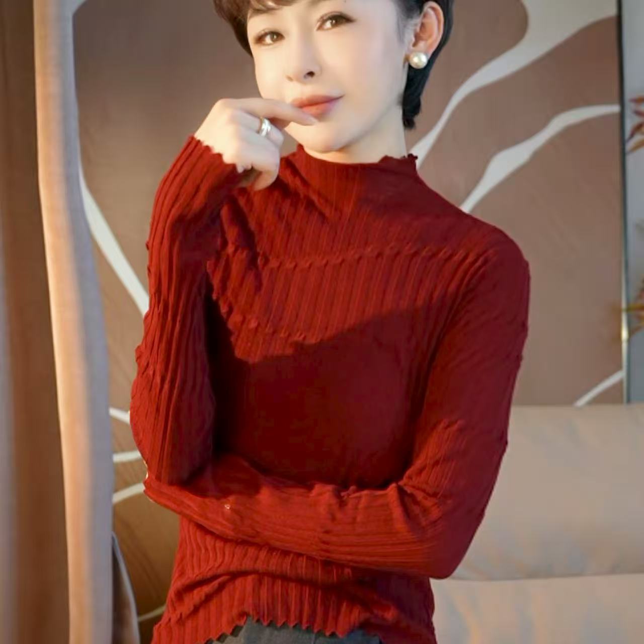 【显瘦衣】水溶高密高支气质高级针织打底衫女上衣MG8281