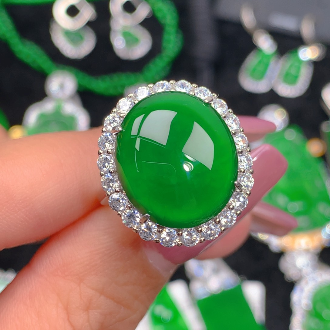 翡翠戒指银S925镶嵌翡翠