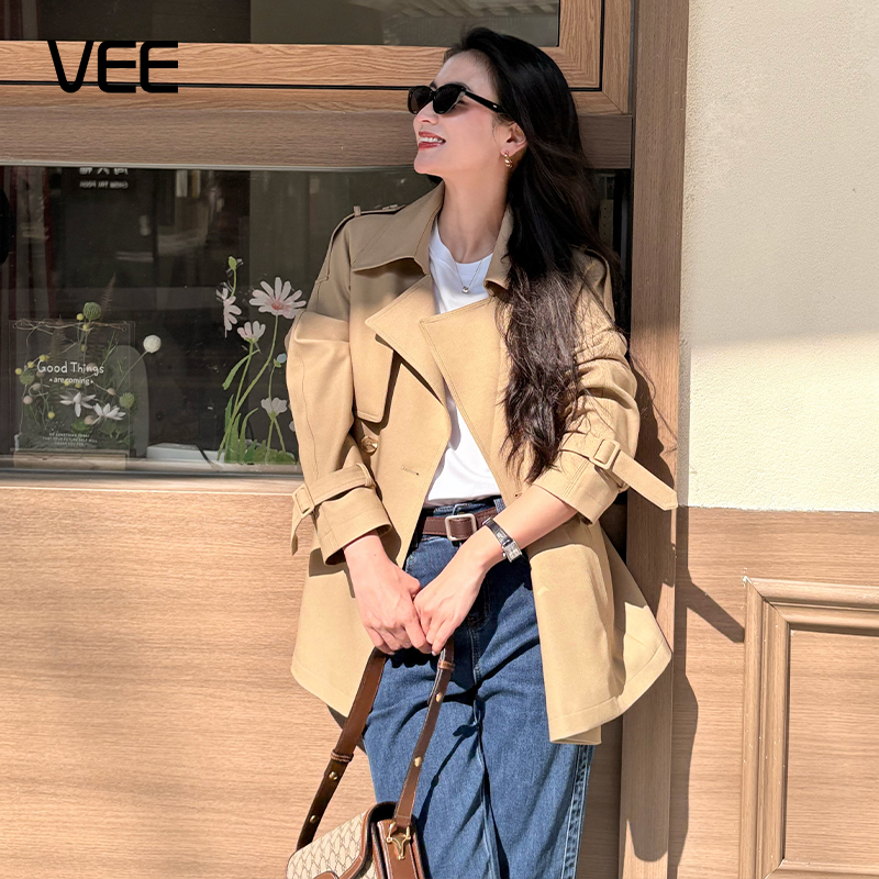 【专属】VEE【视觉赢家】新款经典百搭显瘦通勤一手长风衣翻领系带