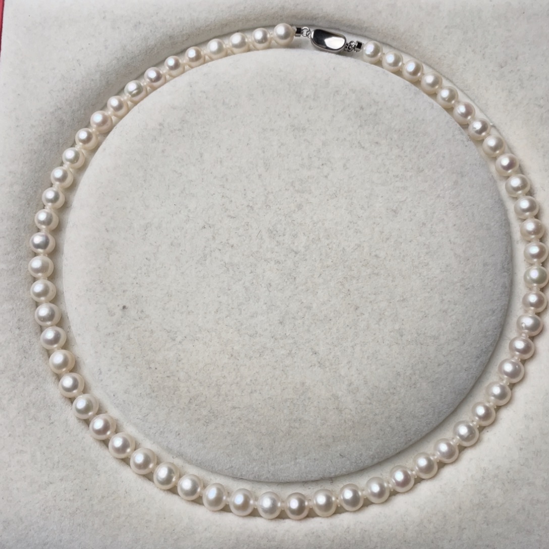 银S925镶嵌淡水珍珠颈饰6.5-7mm无核近正圆