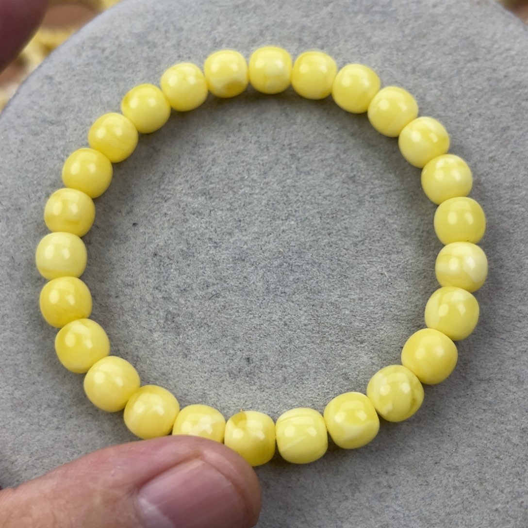 蜜蜡未镶嵌手串纯天然俄料奶白花8*7.5腕口17+