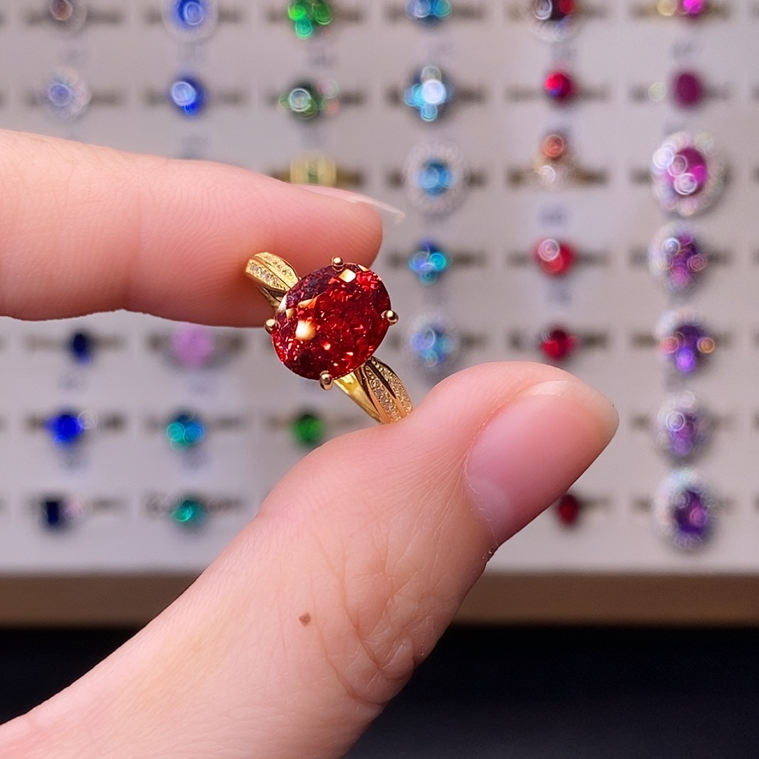 戒指红宝石银S925镶嵌