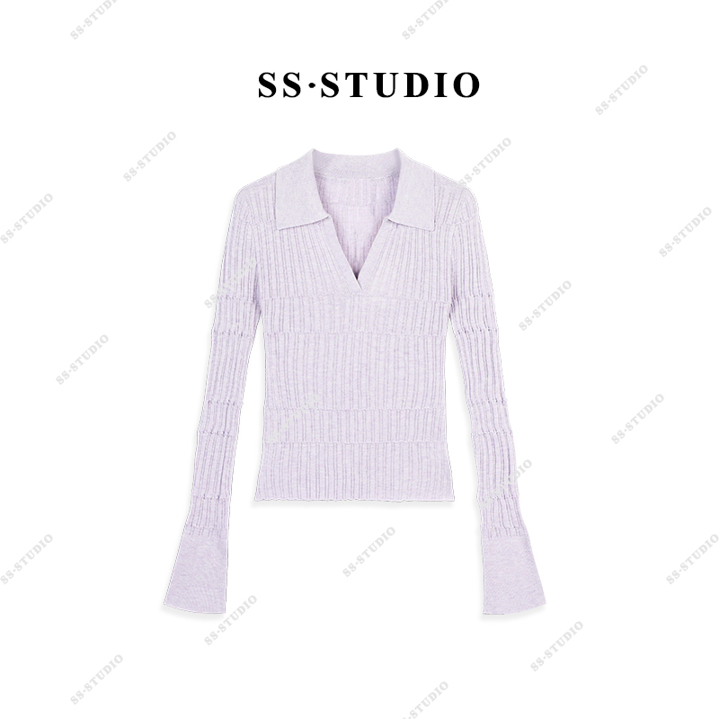 【SUSU】早秋新款POLO领针织衫喇叭袖百搭显瘦打底上衣SS-9902