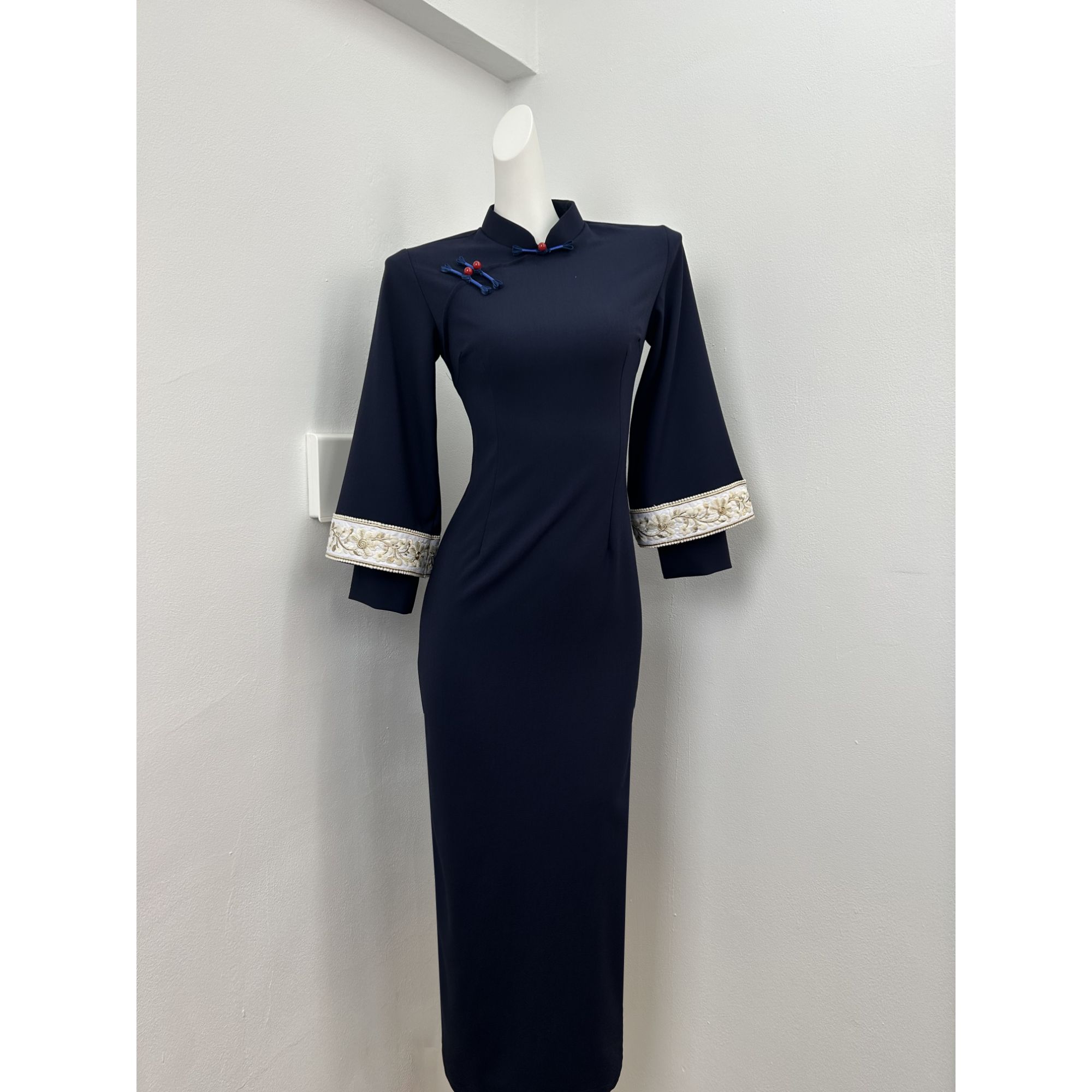 【青染】复古民国风藏蓝倒大袖旗袍2025秋季新款新中式改良文艺少女