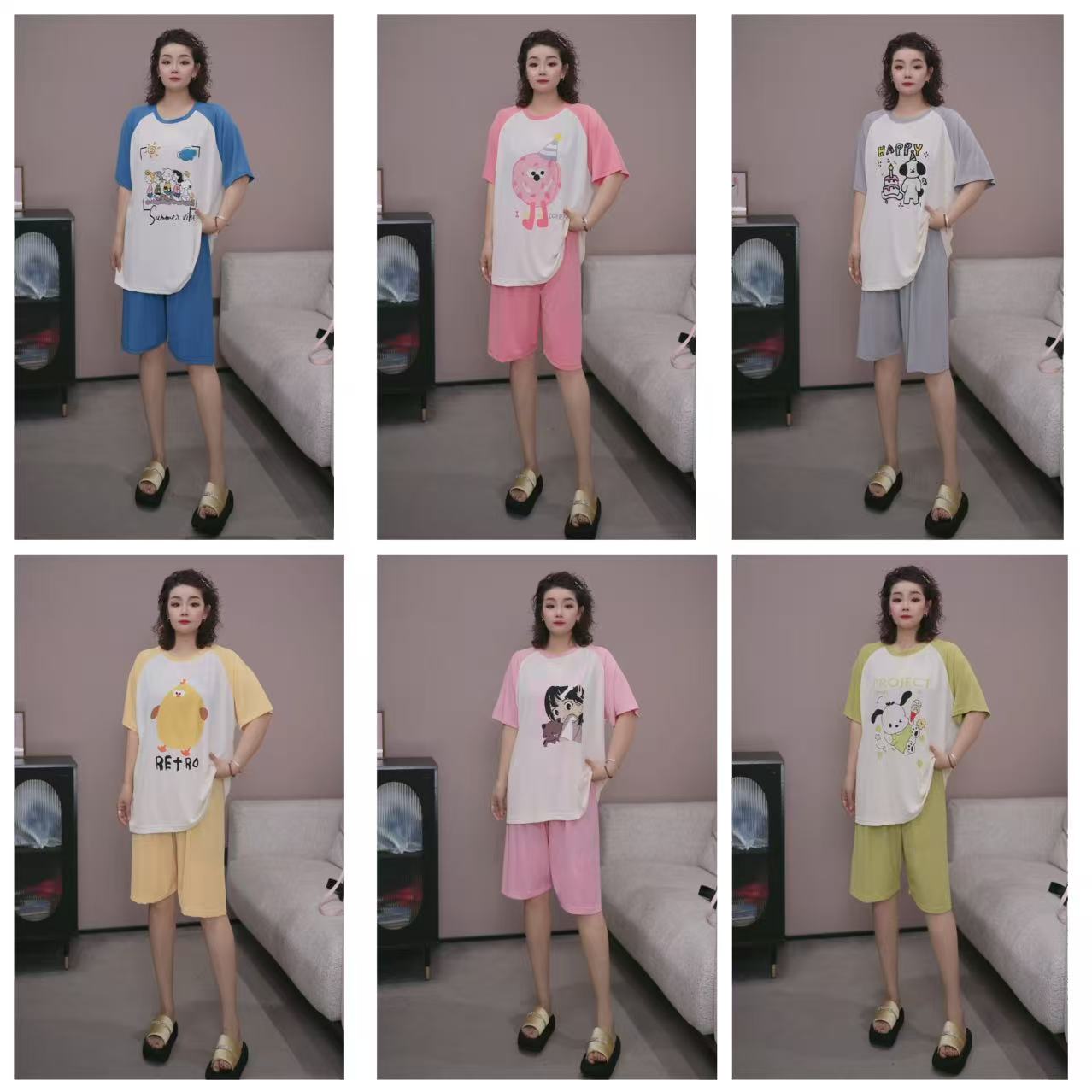 【No退换】瑕疵品【竖纹面膜料居家套装短袖五分裤】PDM 8831