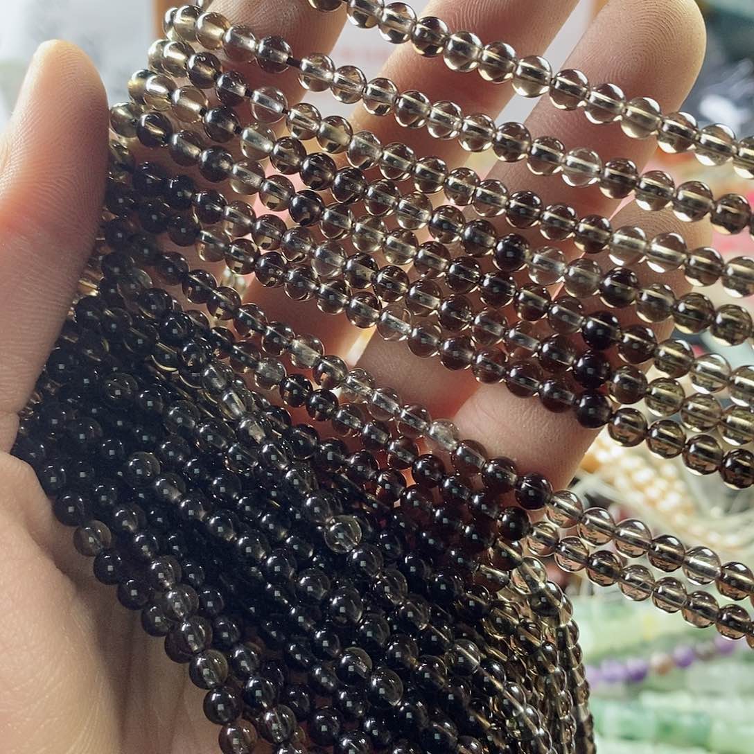 玛瑙/玉髓珠宝半成品未镶嵌一条天然4mm茶晶圆珠