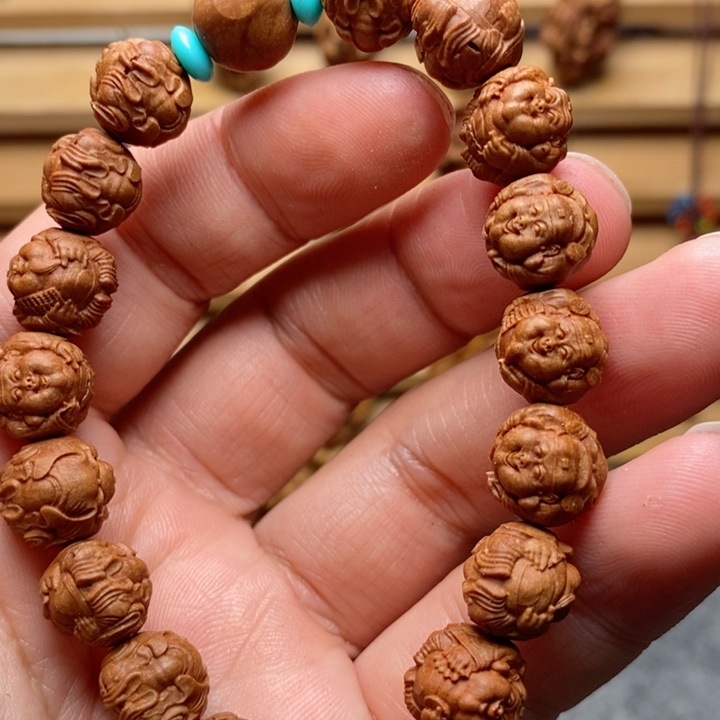 桃核雕刻横财神手串
