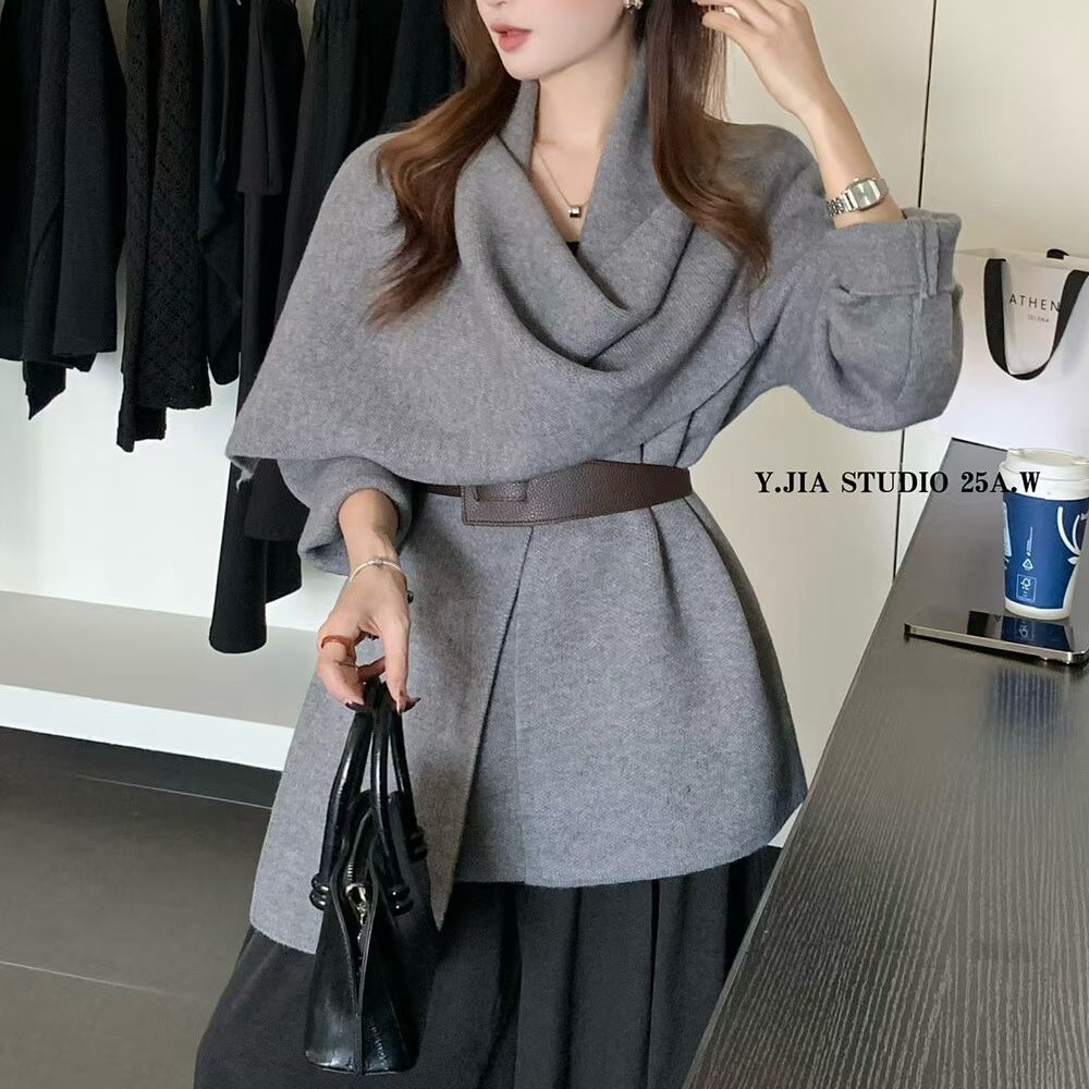 【海岛简爱】小个子系带围巾领气质女赫本风短外套 705