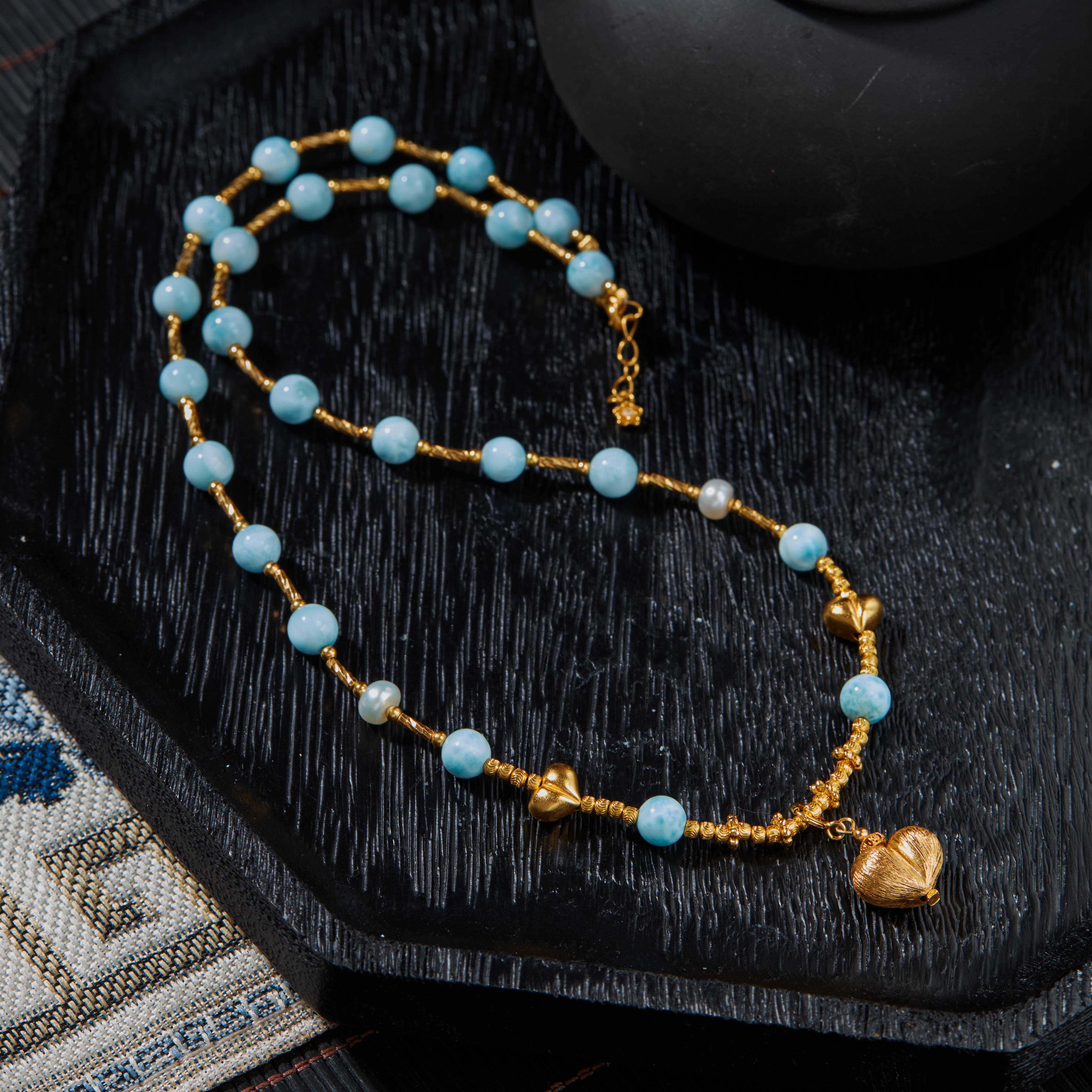 【云上雅岚】星随丨C49919-S925海纹石项链-6mm-多样性发一件