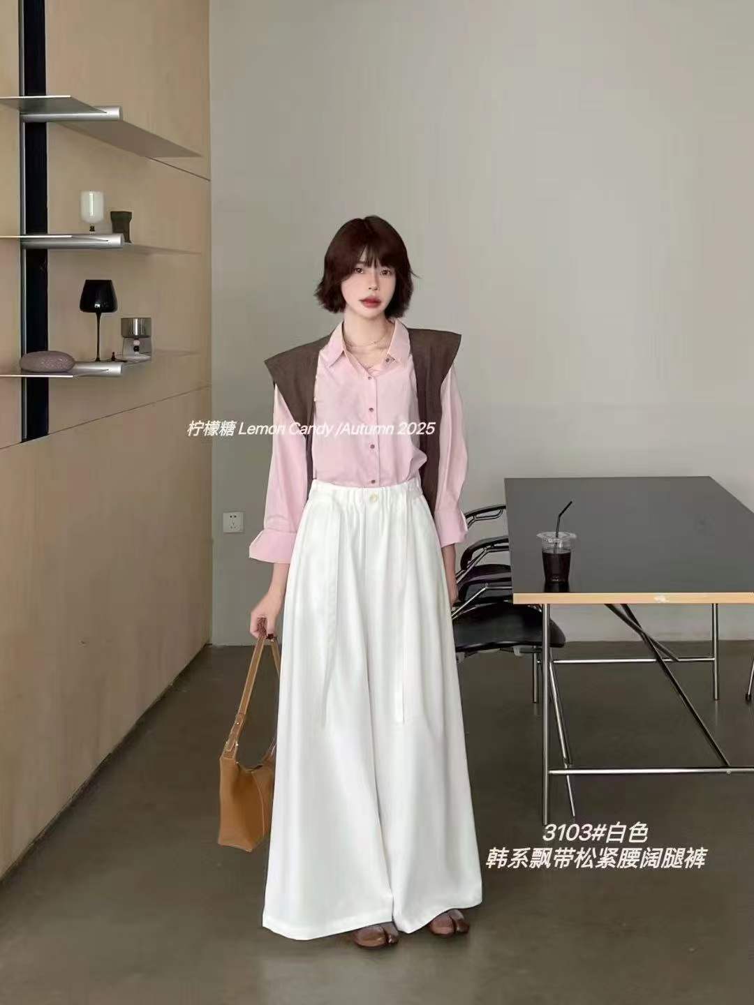 抽绳松紧腰显瘦高级感宽松慵懒风休闲阔腿长裤