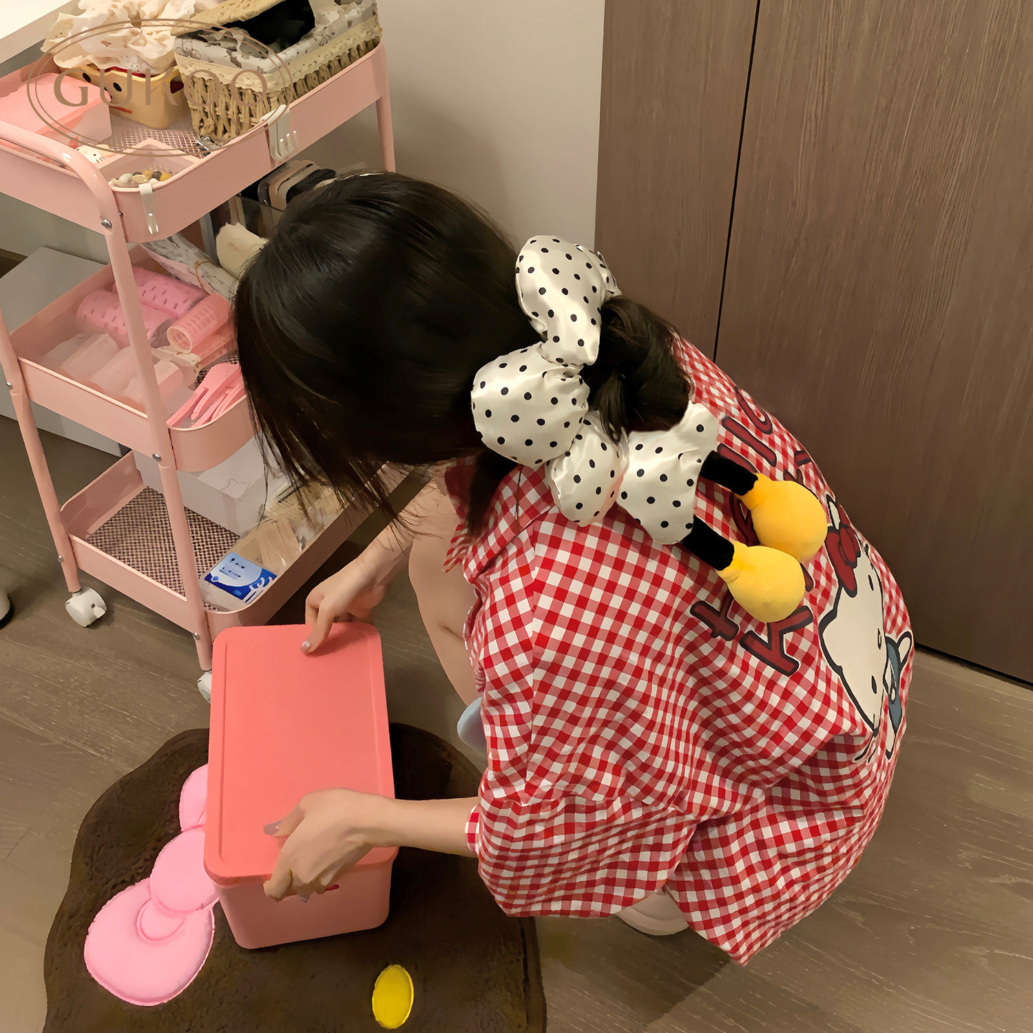 Gukoo果壳HelloKitty睡衣夏季红格子纯棉套装女士可外穿家居服