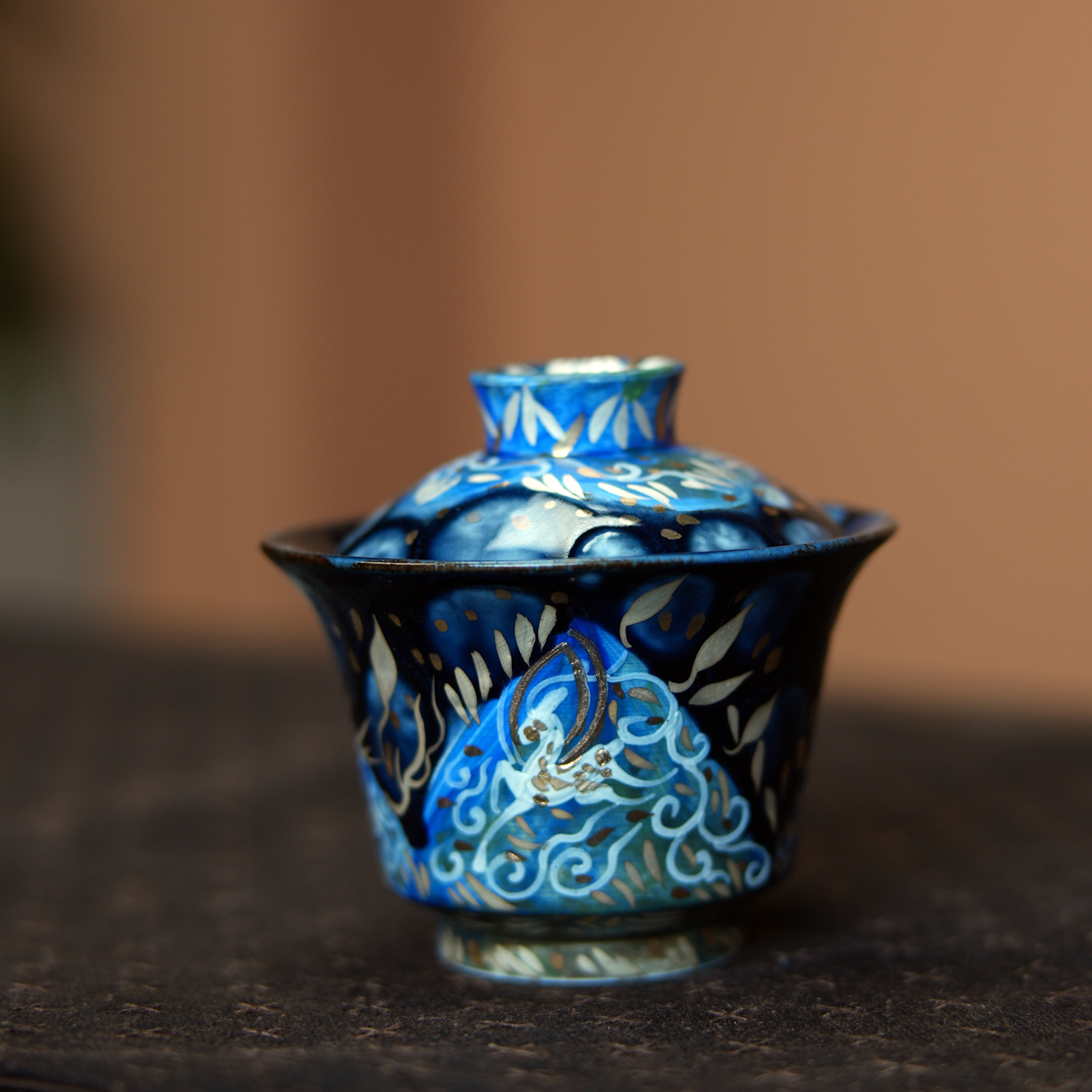 敦煌玲珑九色鹿二才盖碗ds2114