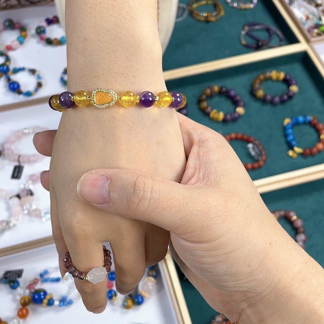 水晶手链银S925镀金镶嵌