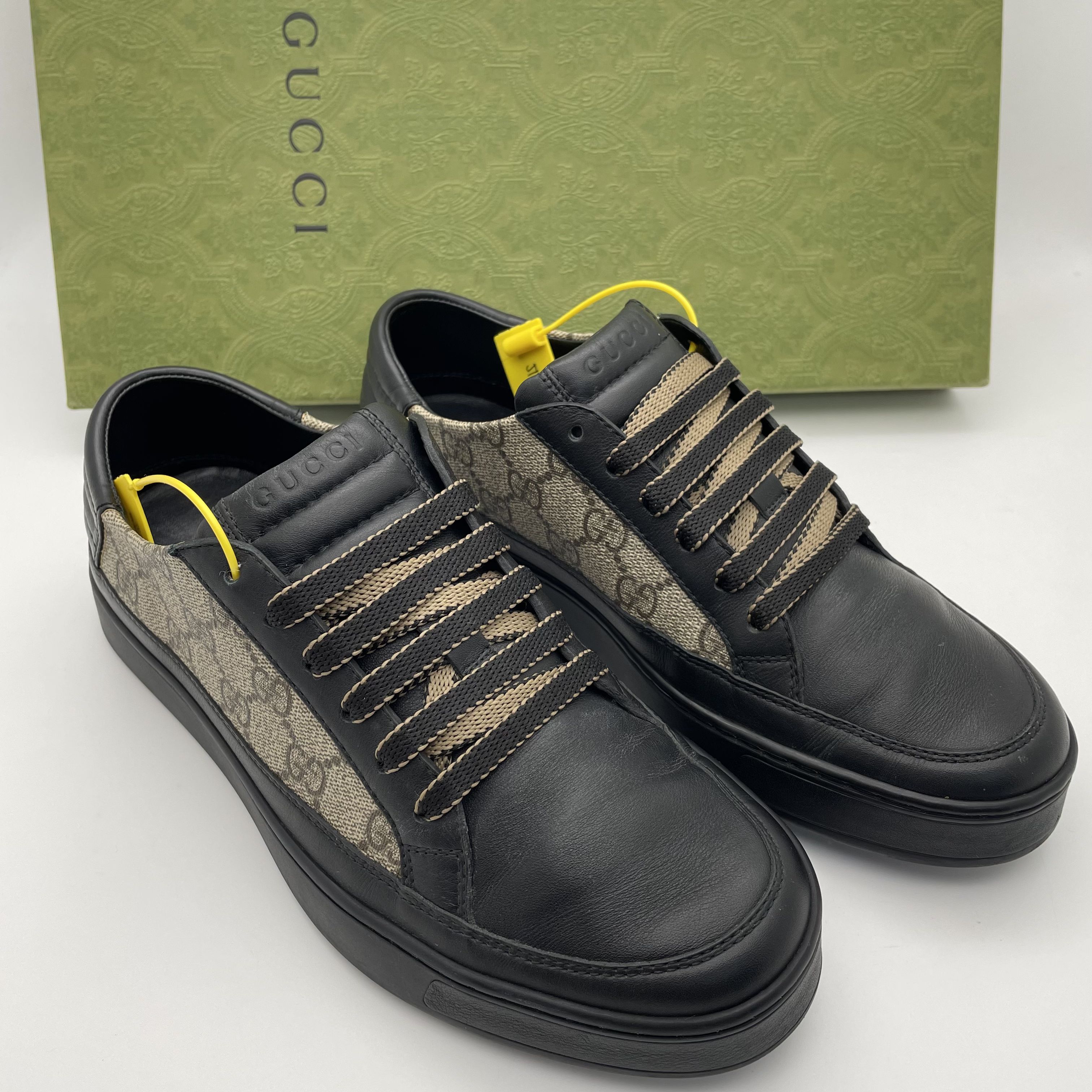 99新 GUCCI/古驰 /39.5欧码/棕色双G互扣半印系带低帮时尚板鞋