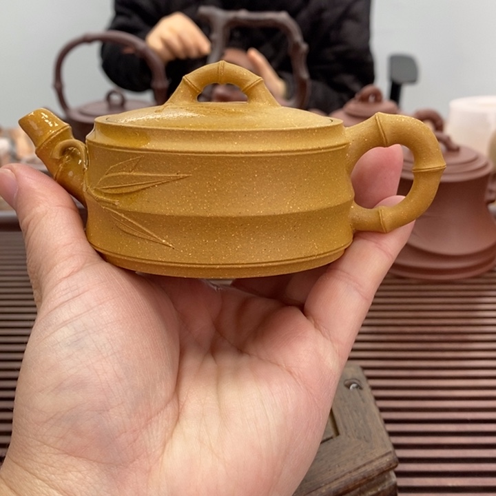 紫砂茶壶宽口竹段130毫升