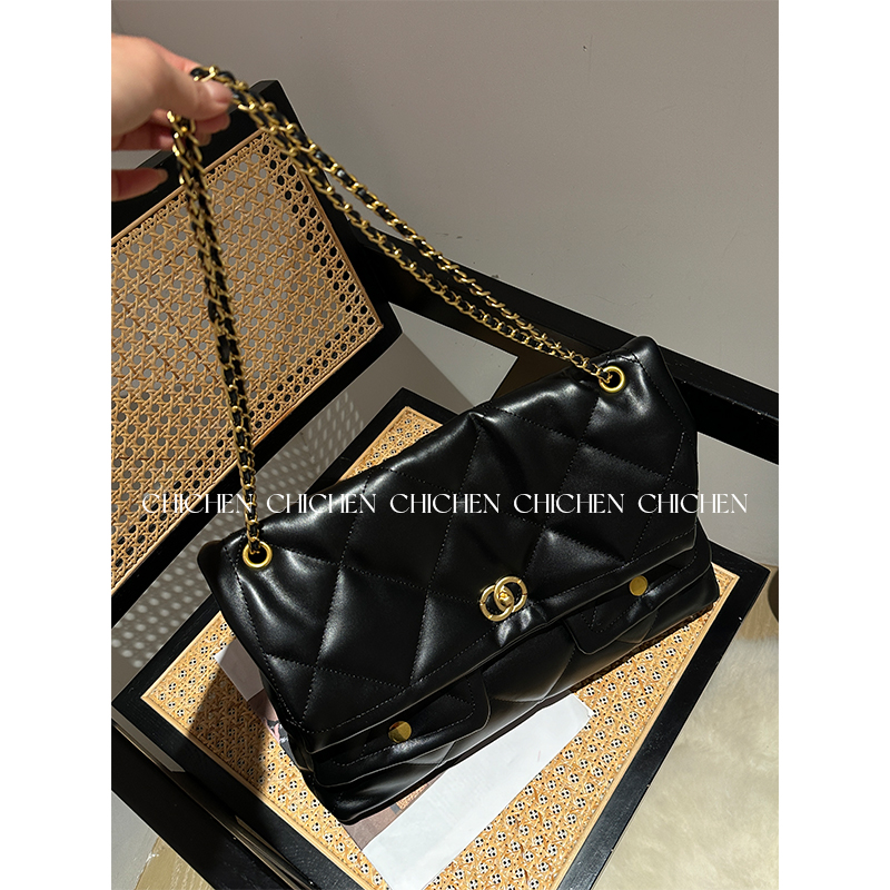 CHICHEN-经典菱格纹定制软皮双盖袋hobo包