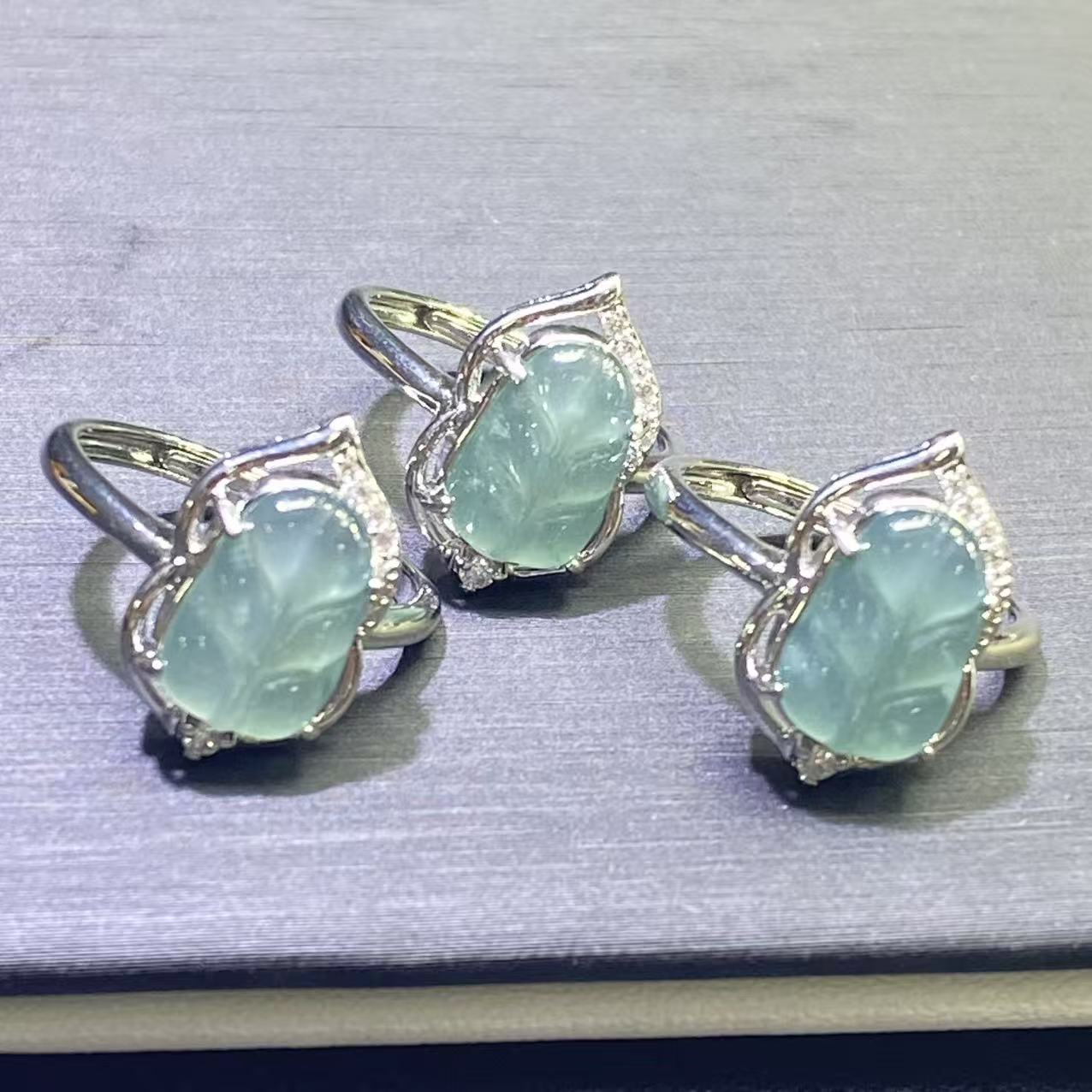 AT5491-A货翡翠叶子戒指-活口-多样性只发一件