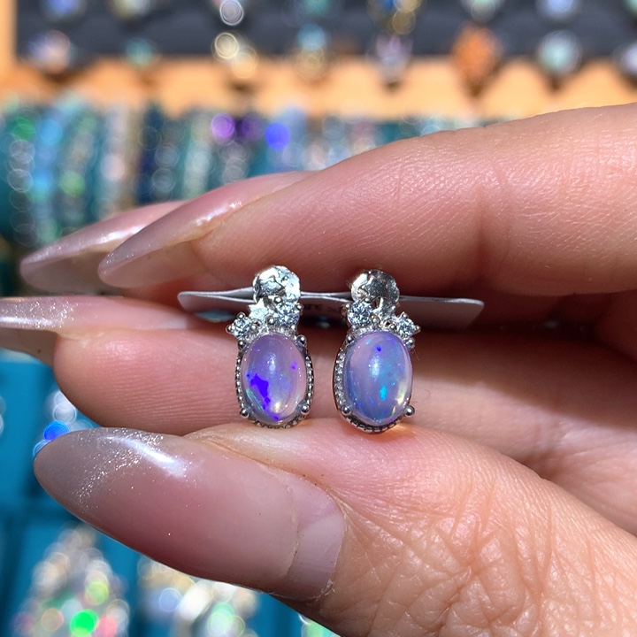 欧泊福利耳饰银S925镶嵌