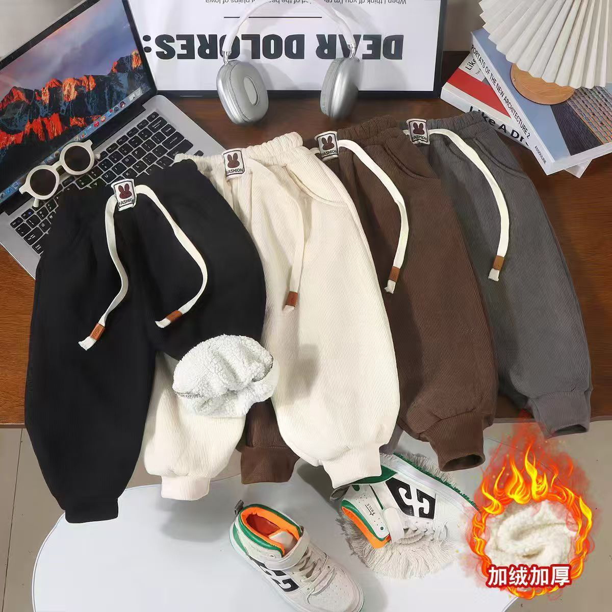 新款儿童加绒加厚羊羔绒保暖舒适亲肤秋冬长裤休闲裤