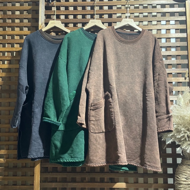 冬季复古加颗粒绒中长款卫衣外套新款