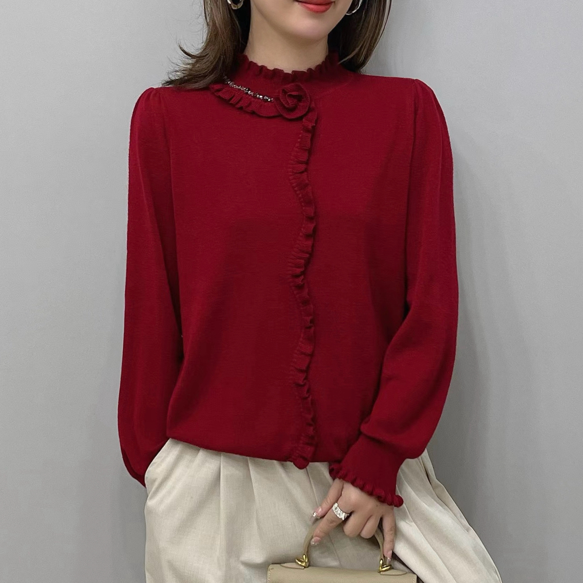 92556 新款时尚百搭显瘦气质纯色宽松秋冬长袖毛针织衫