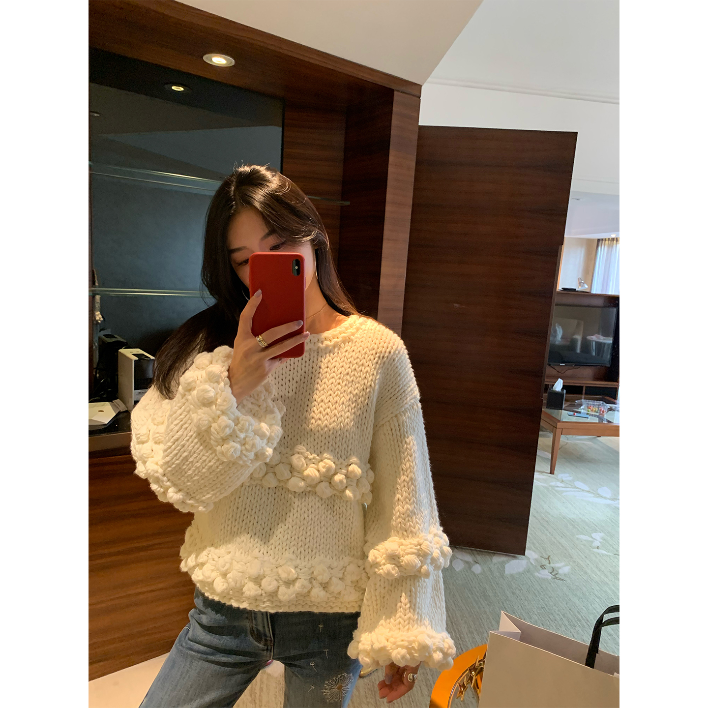 落落狷介 毛衣女款2025新款冬季米白色设计感小众毛线衣外穿上衣
