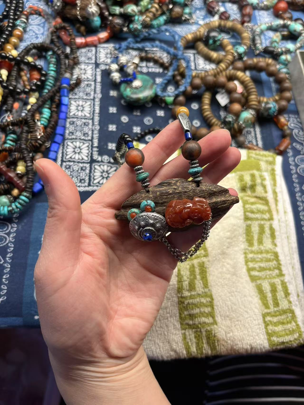 非金属亚克力项链 新中式串珠编织项链民族风长款颈链