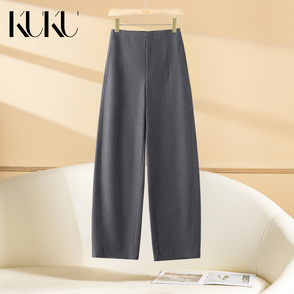 【KUKU】秋款百搭显瘦连腰直筒拖地裤直筒弯刀裤7902