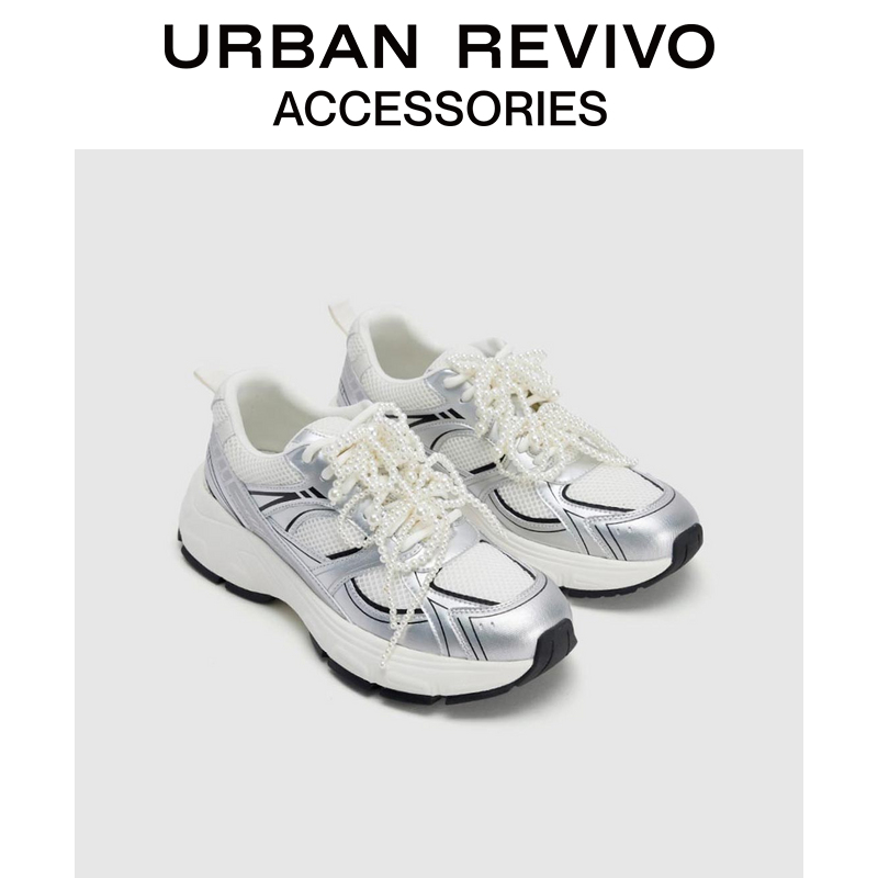 URBAN REVIVO2025春季新款女珍珠蝴蝶结运动系列运动鞋UAYS50024