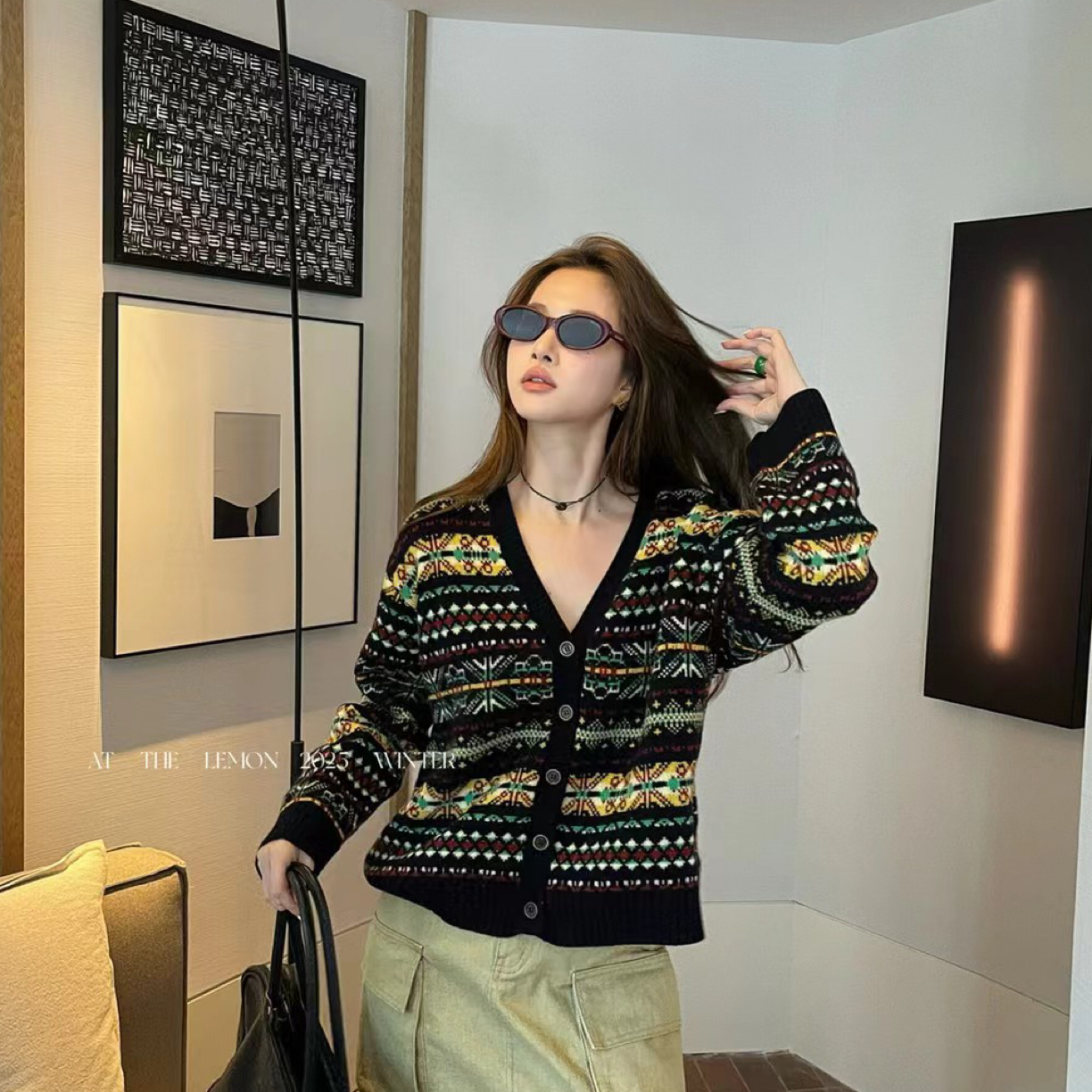 南油小众设计师费尔岛开衫毛衣