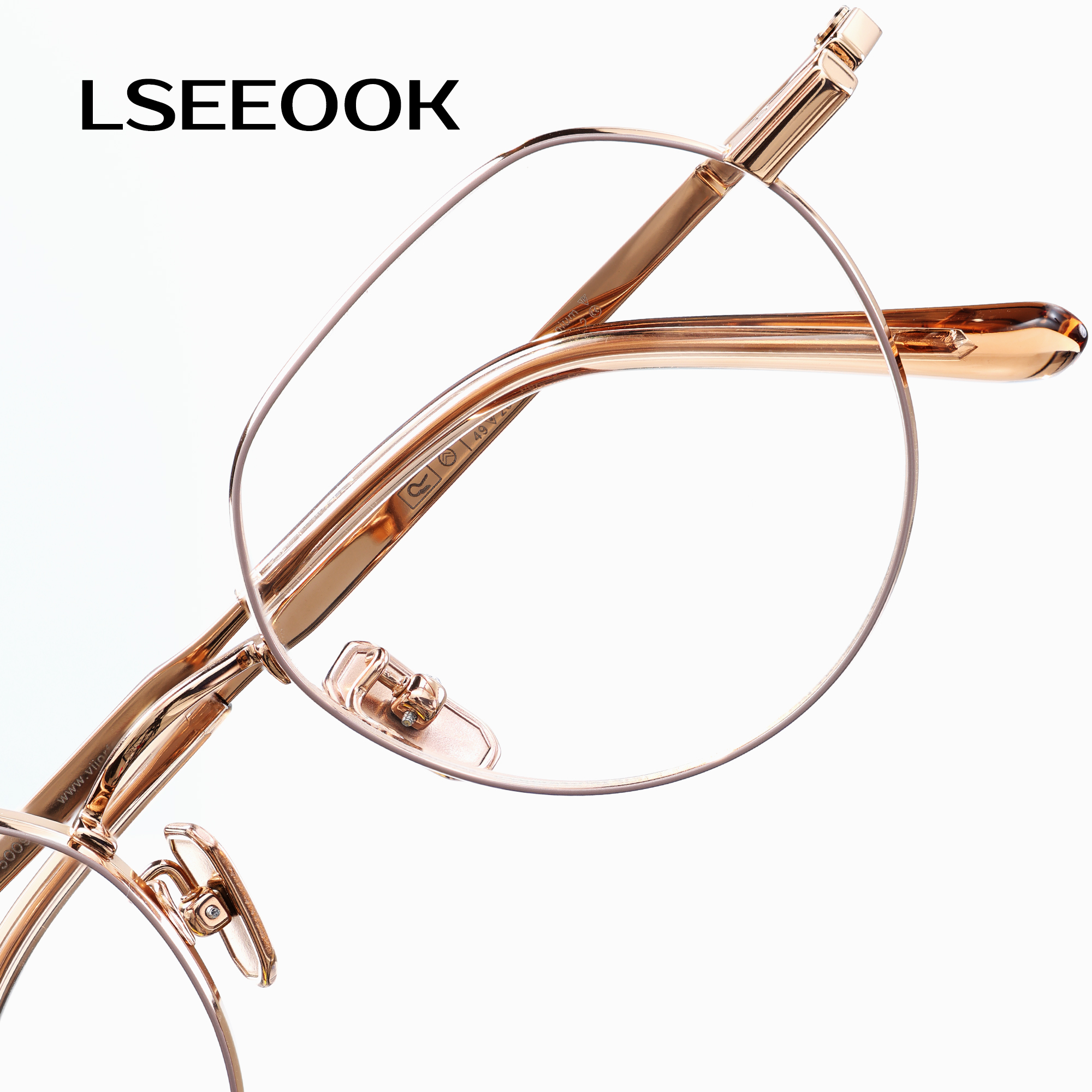 LSEEOOK裸感R系列 仅8g玫瑰金电镀 纯钛眼镜框 男女通用/含配度数