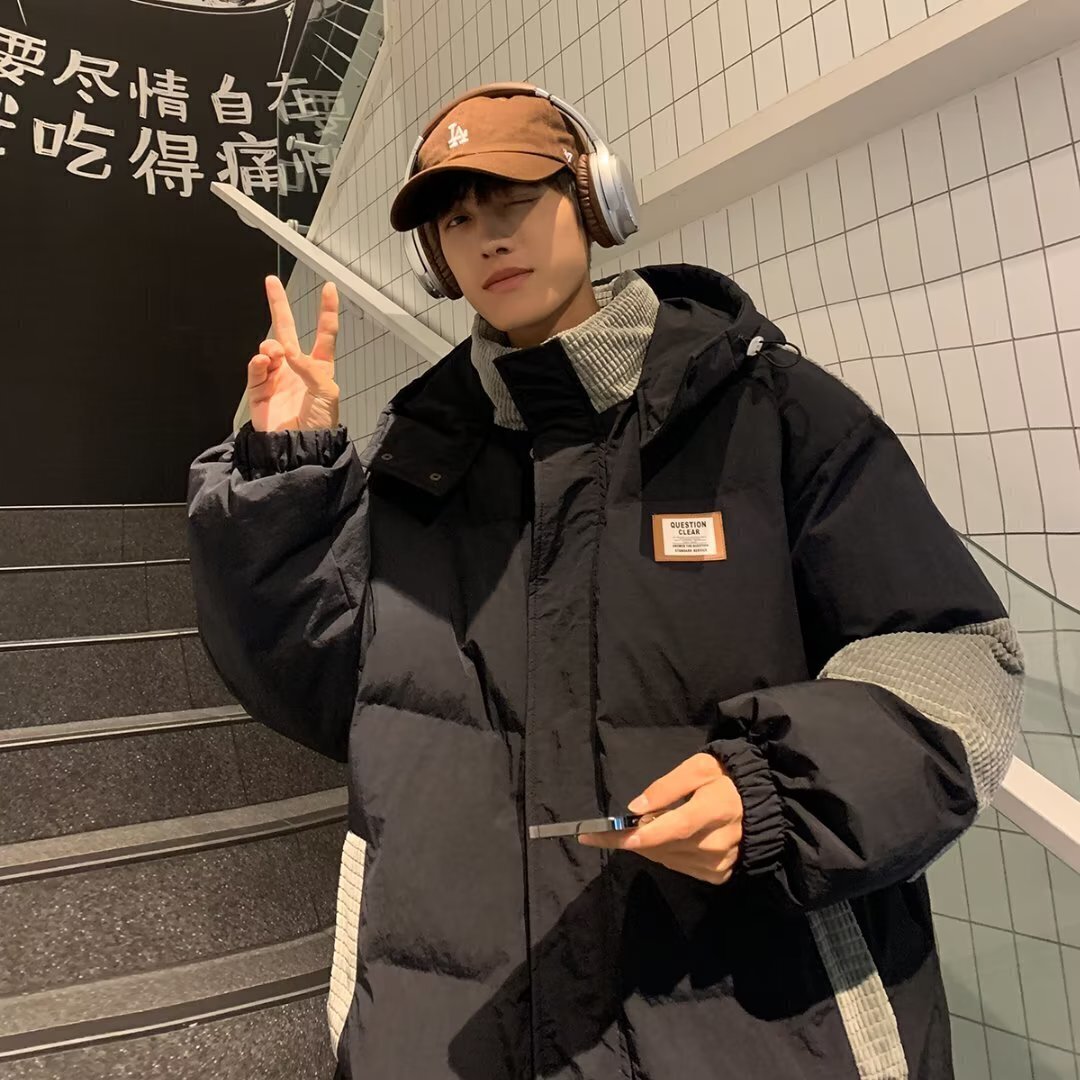 5310-BY潮牌冬季连帽棉服男女潮流百搭棉衣宽松加厚面包服外套