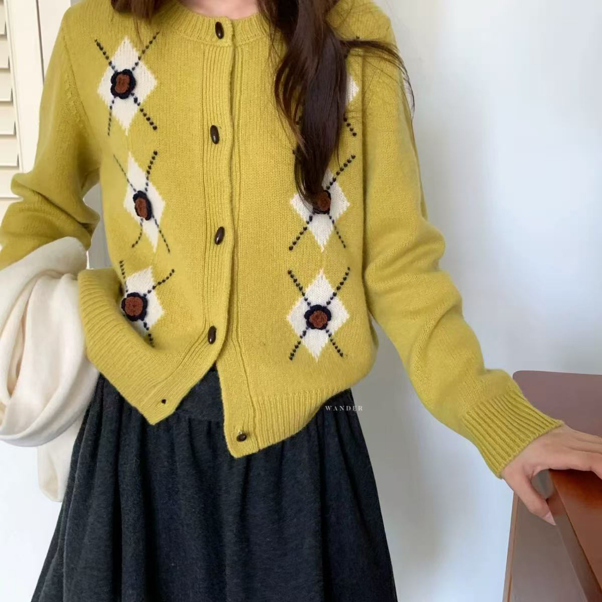 低调又高级~赵露思同款菱格开衫羊毛针织毛衣减龄外套上衣5962