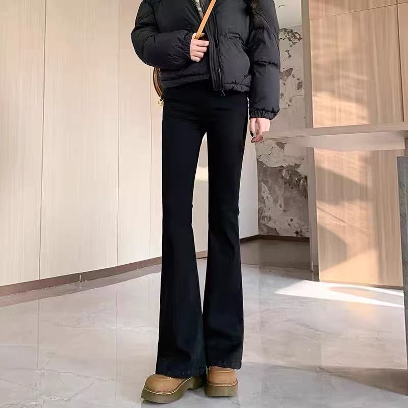 牛仔裤女2025秋季新款高腰显瘦百搭修身弹力黑白色喇叭拖地裤子