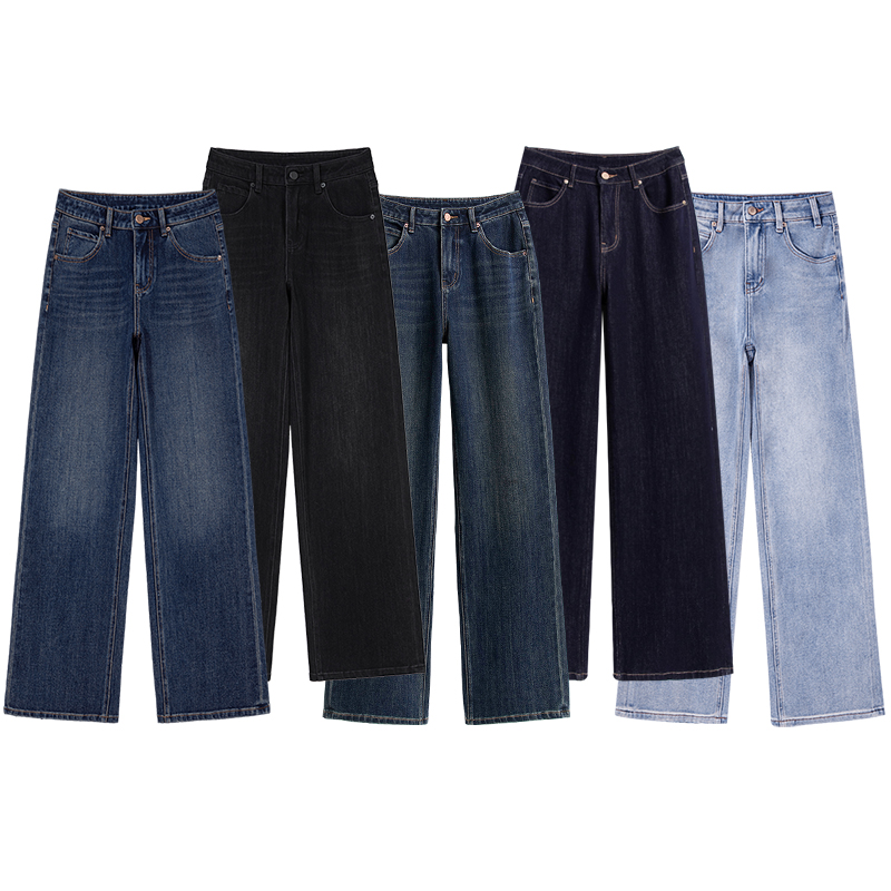 RAIN.CUN秋归·2025新款高腰百搭简约四面弹直筒牛仔长裤女11648